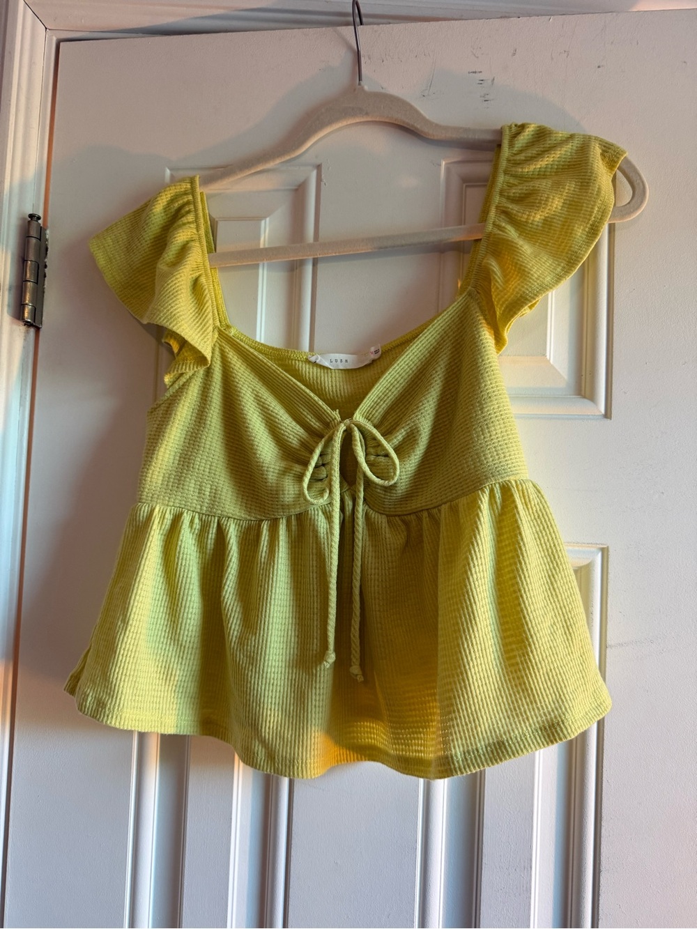 Lush Lemon Tie-Front Peplum Top
